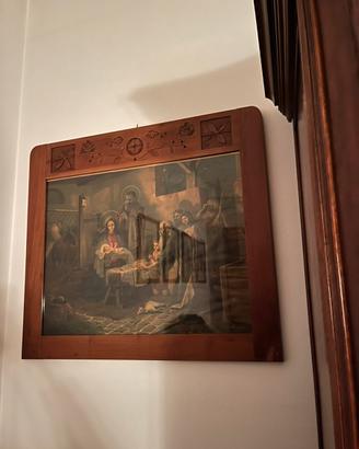 Quadro sacro natività con cornice in legno