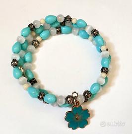 bracciale Memory wire azzurro e bianco  pietre 