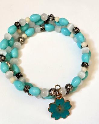 bracciale Memory wire azzurro e bianco  pietre 