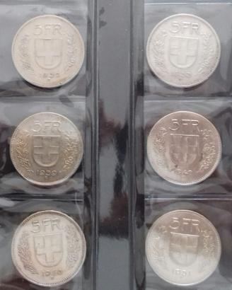 Svizzera lotto 11 5 franchi argento come da foto