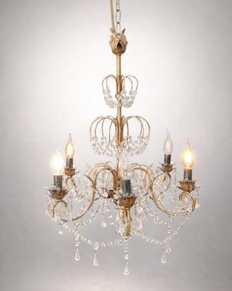 Lampadario vintage metallo e cristallo