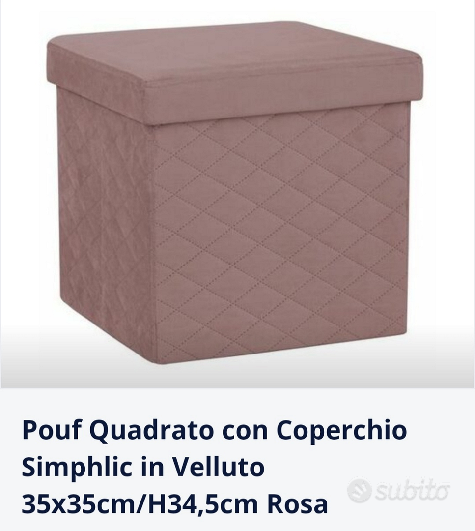 Pouf Quadrato con Coperchio Simphlic in Velluto 35x35cm/H34,5cm