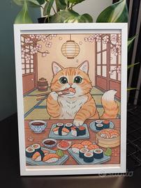 Quadretto poster sushi gatto giapponese 