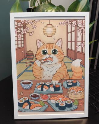 Quadretto poster sushi gatto giapponese 