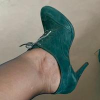 Scarpe camoscio tacco alto verde petrolio