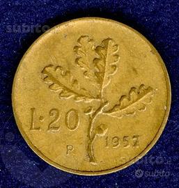 ITALIA 1957 Moneta 20 Lire BB Gambo "7" largo