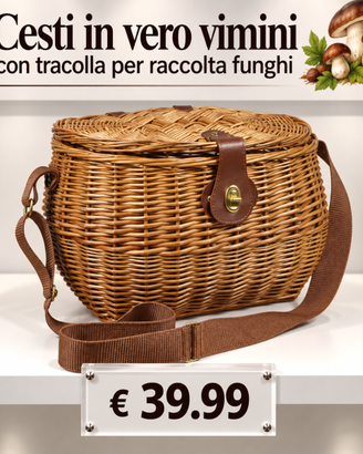 Cesti per raccolta funghi in vero vimini