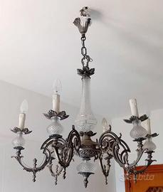 Lampadario Ottone Cristallo anni 60 70