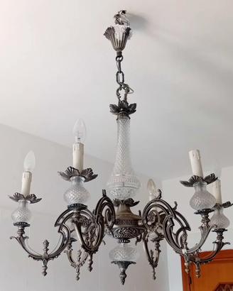 Lampadario Ottone Cristallo anni 60 70