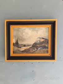 Antico Dipinto Olio su Tavola Paesaggio XIX Sec