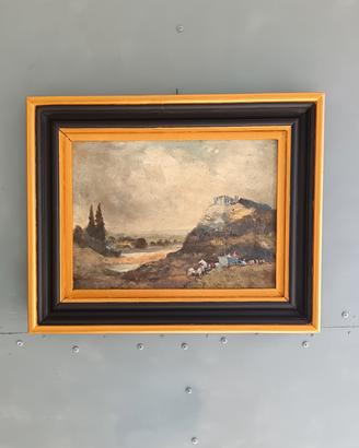 Antico Dipinto Olio su Tavola Paesaggio XIX Sec