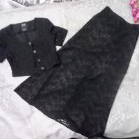 Completo in pizzo nero gonna lunga e bolero vintag