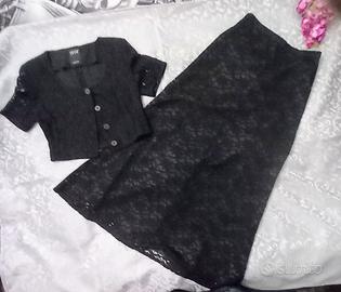 Completo in pizzo nero gonna lunga e bolero vintag