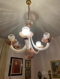 Lampadario in vetro di Murano e coppia lampade