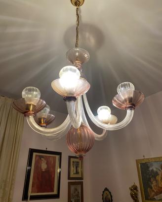 Lampadario in vetro di Murano e coppia lampade