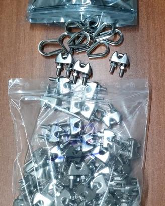100 morsetti inox per cavo acciai 5mm + guide inox