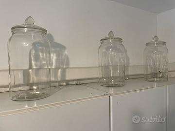 Tris di barattoli vintage in vetro da farmacia
