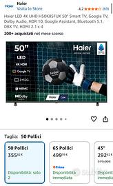 HAIER tv 50” come da foto. Nuova imballata SMART