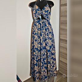 Abito lungo blu navy e beige taglia S