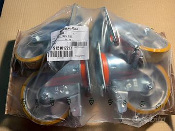 4 ruote girevoli con piastra e freno d.150