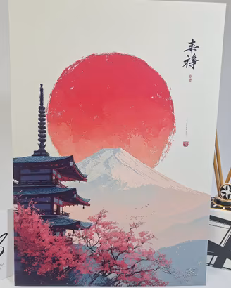Poster Fuji Pagoda Giapponese A3