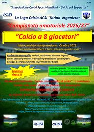 Campionato di calcio a8 in Torino da Ottobre 2026.