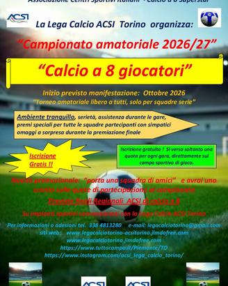 Campionato di calcio a8 in Torino da Ottobre 2026.