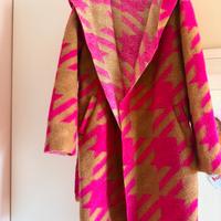 Cappotto fantasia fucsia e cammello