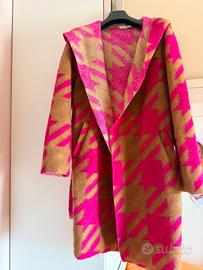 Cappotto fantasia fucsia e cammello