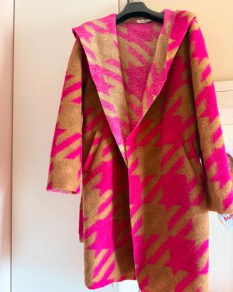 Cappotto fantasia fucsia e cammello