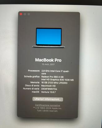 MacBook Pro 15’’ 2017 i7 16gb ram/1 tera ssd