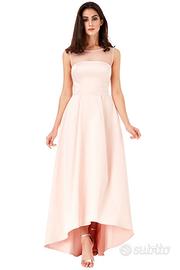 Vestito abito rosa asimmetrico satin raso 42 44 46