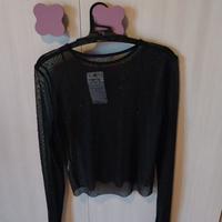 maglia maniche lunghe trasparente con glitter