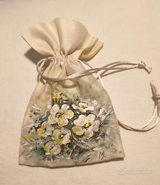 Sacchettino portagioie in raso dipinto a mano