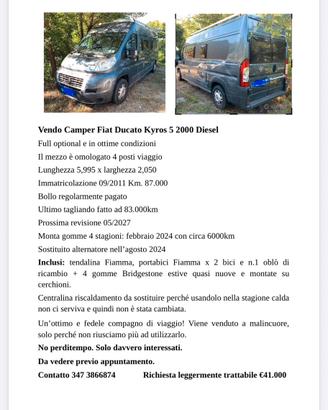 Camper puro Kyros 5 Ducato Fiat