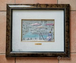 Quadro con bassorilievo lastra argentata, dipinta