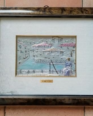 Quadro con bassorilievo lastra argentata, dipinta