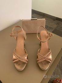 Sandali e borsetta oro rosa usati una volta