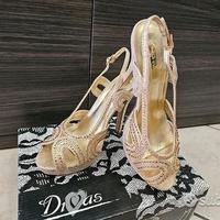 Scarpe sera donna decollete gold oro tacco 12