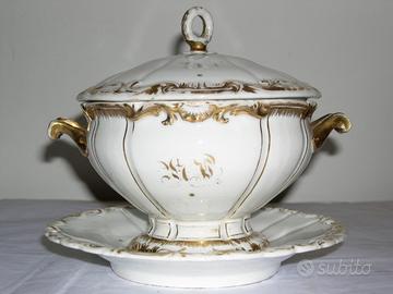 Zuppiera ceramica antica Laveno decori in oro