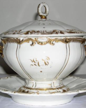 Zuppiera ceramica antica Laveno decori in oro