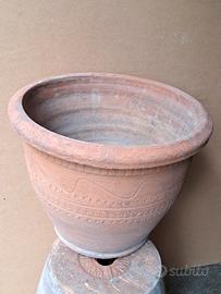 Vaso rotondo con greca terracotta vintage 