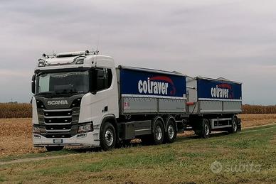 Scania r 500 trilaterale + rimorchio bilaterale