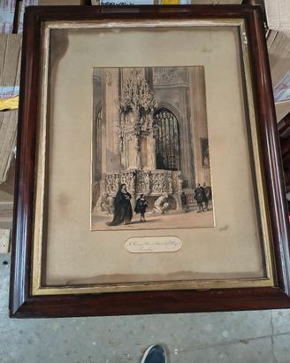 Litografia Haghe 1840 Nuremberg cornice mogano