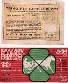 2 biglietti antichi - Lotteria Agnano 1968 e Lotto