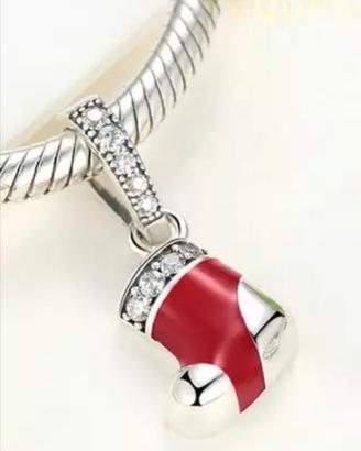 Charms Calza Natalizia, argento 925 e zirconi veri