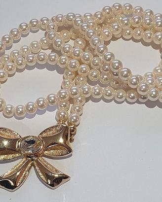 Collana di perle vetro bianche a doppio filo