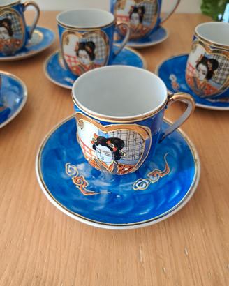 5 tazzine caffe più lattiera ,Geisha Japan vintage