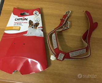 Pettorina in vera pelle e strass per cani piccoli