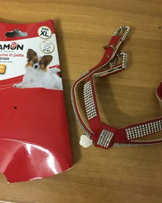 Pettorina in vera pelle e strass per cani piccoli